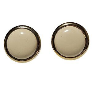 Vintage Gold Tone Cream Round Earrings Retro 50s 60s Fashion Jewelry Women